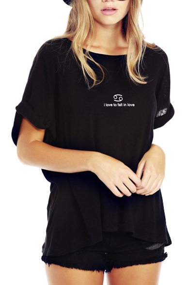 Black Short Sleeve Roll Cuff Cancer T-Shirt