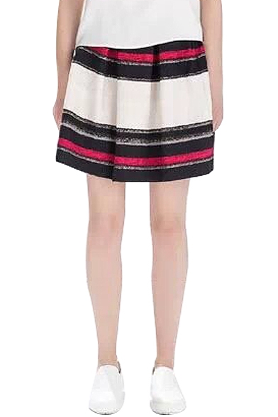 Colorful Striped Pleated Mini Skirt