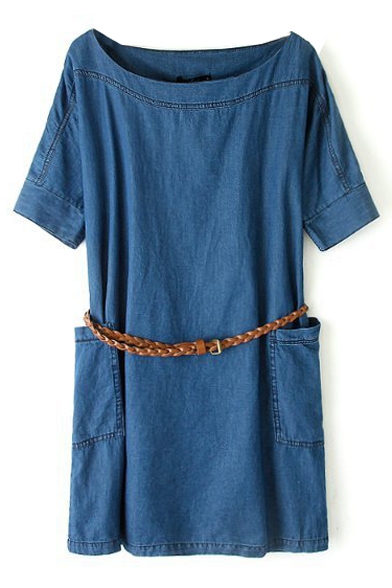 Denim Short Sleeve Side Pocket Dress