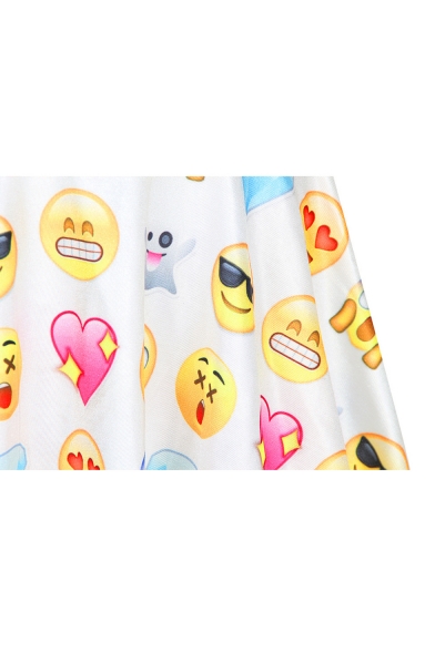 Emoji Print Elastic Waist A-Line Mini Skirt