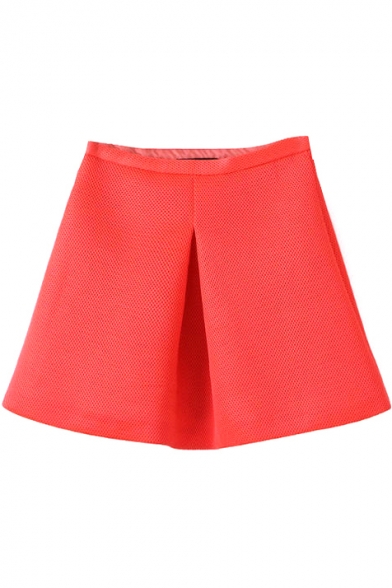 Orange Plain High Waist A-Line Skirt