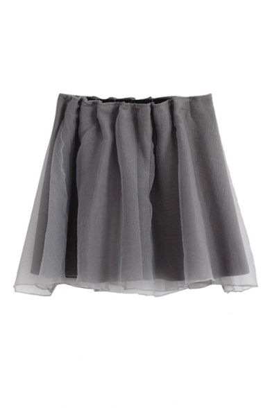 Organza Layer Illusion Style High Waist Pleated Skirt