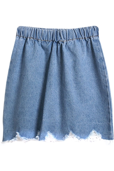 Sky Blue Distressed Hem Bodycon Skirt