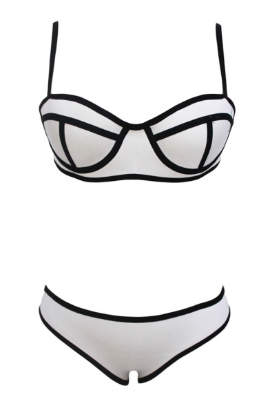 White Adjustable Straps Low Rise Bikini Set