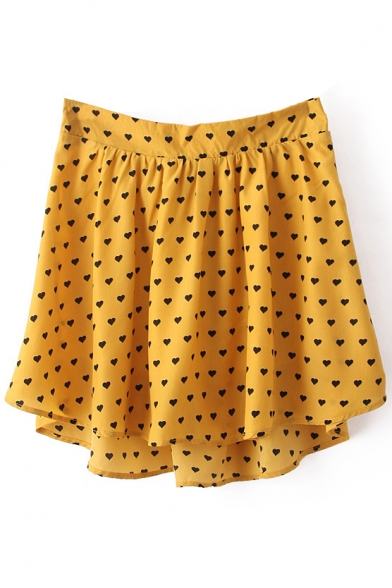 Yellow Elastic Waist Pleated Chiffon Skirt