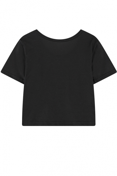 Black Eye and Letter Print Short Sleeve Crop Tee - Beautifulhalo.com