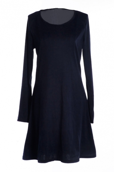 Dark Blue Slim Concise A-line Mini Dress