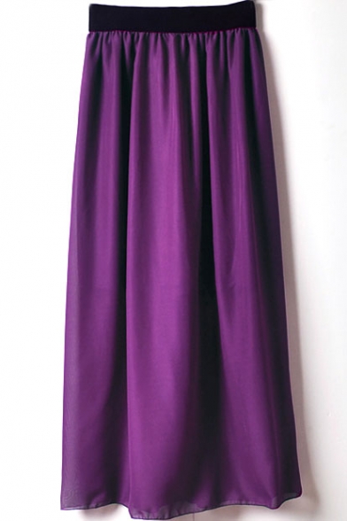 Grape Elastic Waist Chiffon Maxi Skirt