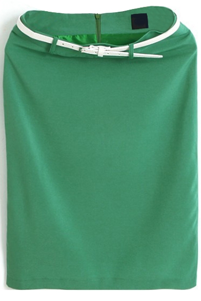 Green High Waist Belted Pencil Skirt