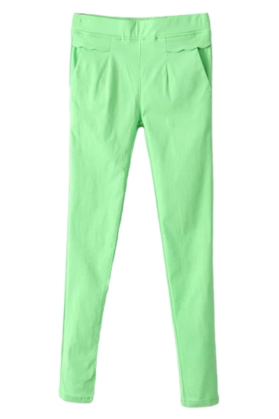 Green Ruffled Pocket Skinny Pants