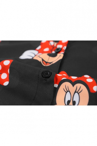 Cartoon Mouse  Print Loose Point Collar Long Sleeve Shirt