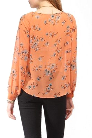 orange v neck long sleeve