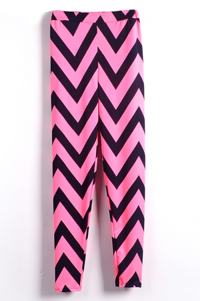Pink&Black Curve Geometry Slim Leggings