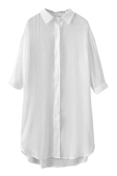 White 1/2 Sleeve Midi Basic Shirt