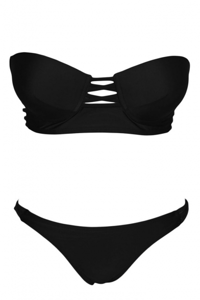 Black Cross Cutout Front Low Rise Bikini Set