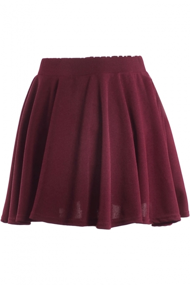 Burgundy Ladylike A-line Short Skirt