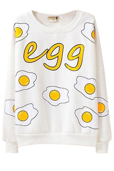 Cute Egg Print Round Neck Long Sleeve Sweatshirt