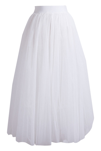 Plain Mesh High Waist Layers Maxi Skirt - Beautifulhalo.com
