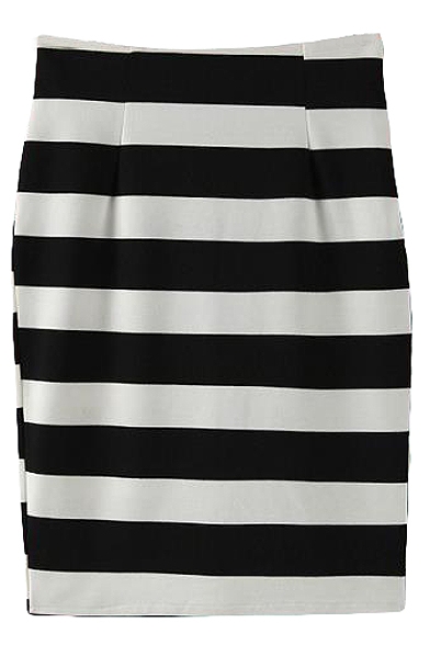 Stripe Print Split Hem Pencil Midi Skirt