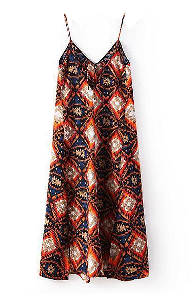 Tribal Geometric Print Strap Maxi Sun Dress