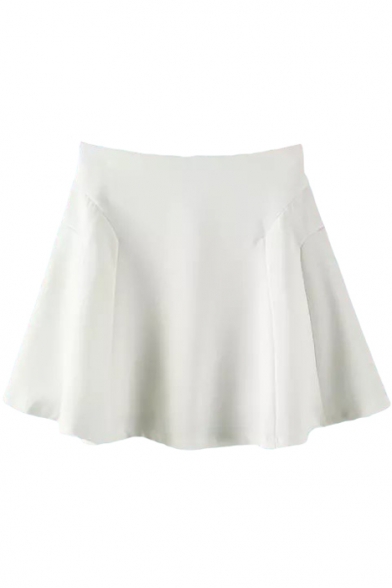 White Concise Basic Skater Skirt - Beautifulhalo.com