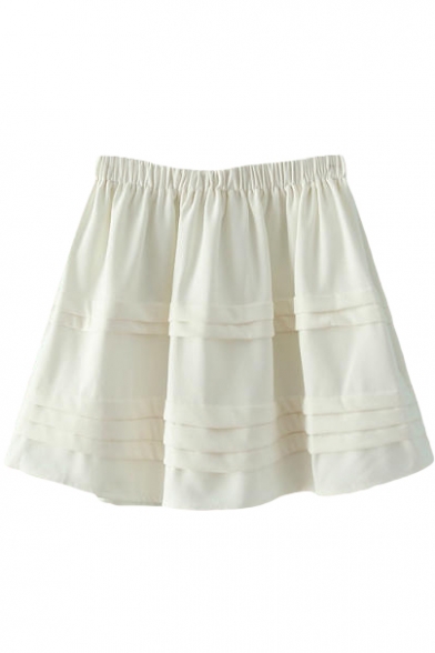 White Elastic Waist A-Line Mini Skirt