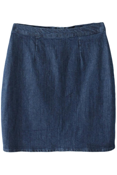 Blue Vintage High Waist A-line Denim Skirt