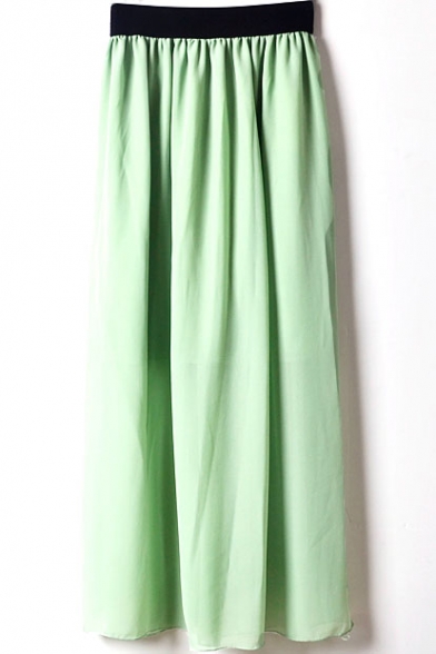 Light Green Elastic Waist Chiffon Maxi Skirt
