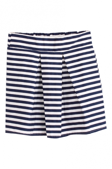 Navy/White Stripe Pleated Elastic Pencil Skirt