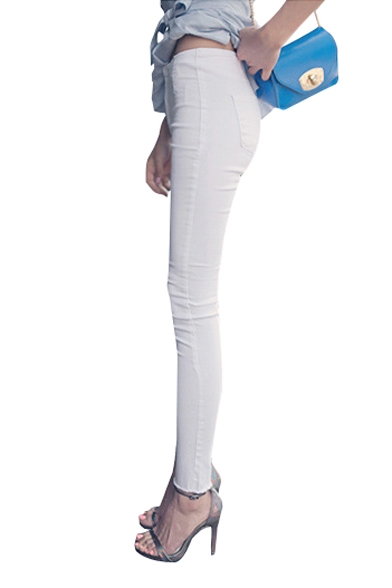 Plain Denim Fitted Skinny High Waist Pencil Jeans with Double Buttons