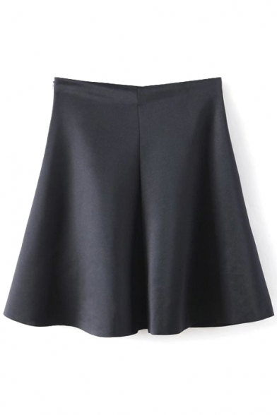 Black Pain Zipper Fly Ruffle Hem Full Skirt