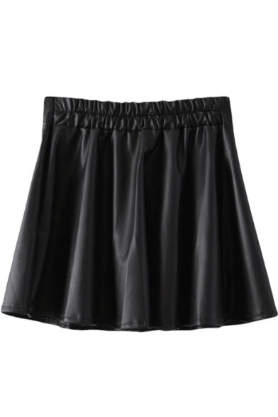Black PU High Waist A-Line Mini Skirt