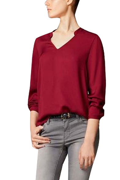 Long Sleeve V-Neck Blouse By Loose