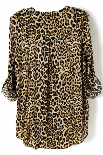 Leopard Print V-Neck Long Sleeve Blouse