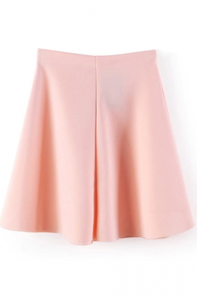 Pink Plain Ruffle Hem Full Skirt - Beautifulhalo.com