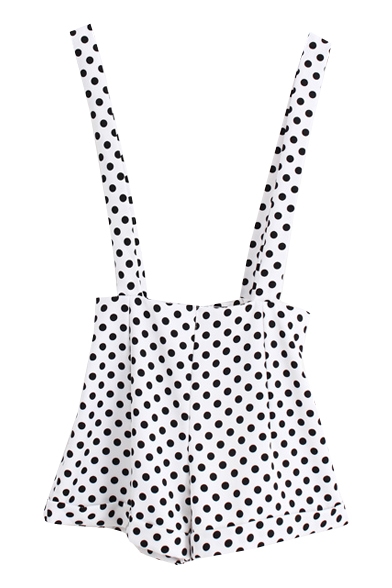 Polka Dot Print Fitted High Waist Overalls - Beautifulhalo.com