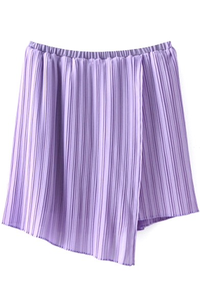 Purple Plain Mini Skirt with Asymmetrical Hem