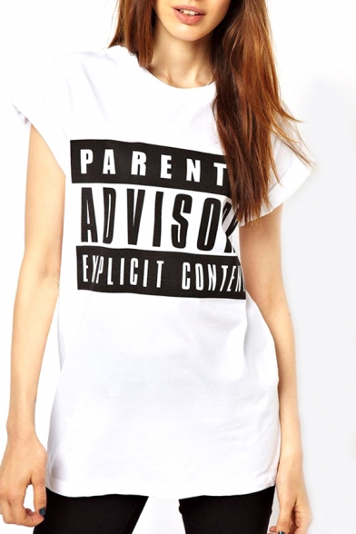 White Short Sleeve Parent Print Loose T-Shirt