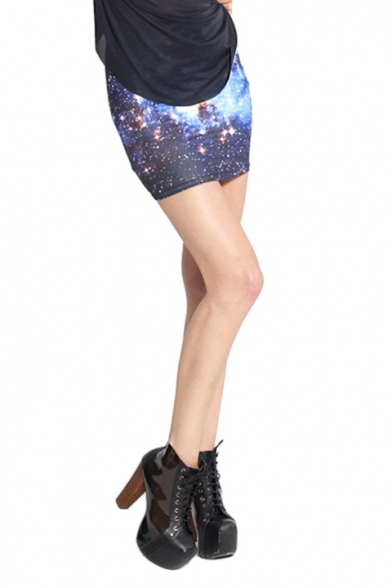 Blue Space Galaxy Print Mini Skirt - Beautifulhalo.com