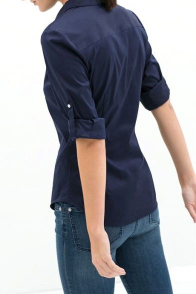 Contrast Placket Long Sleeve Point Collar Shirt - Beautifulhalo.com