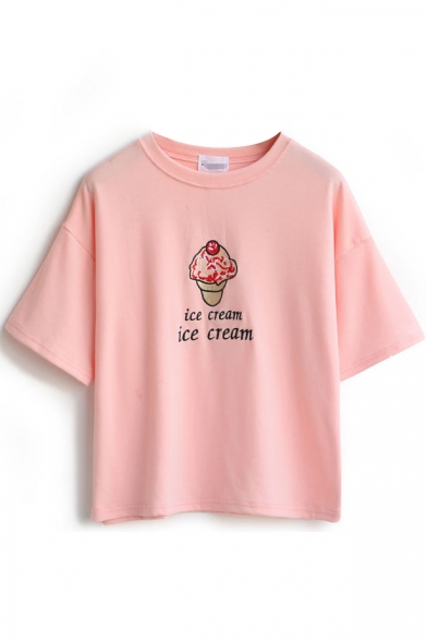 Embroidered Letter Ice Cream Short Sleeve Tee