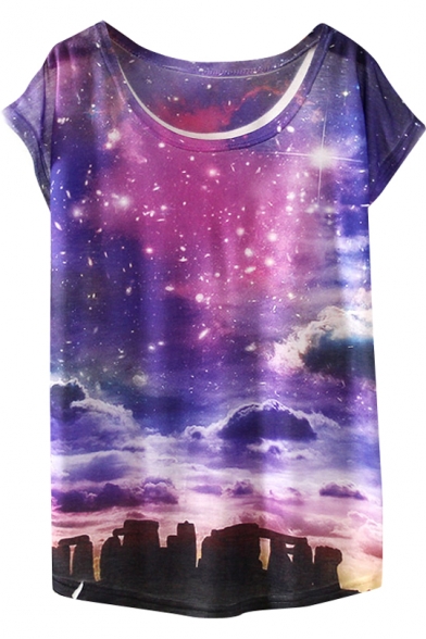 Letter Galaxy Star Print T-Shirt in Loos Fit
