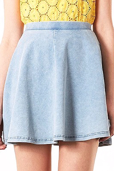 Light Blue Plain Light Wash Denim Skirt