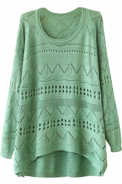 Plain Geometry Cutout Detail Round Neck Knitting Loose Sweater