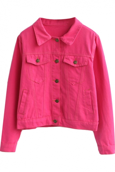 Vintage Candy Color Single-Breasted Cropped Jacket