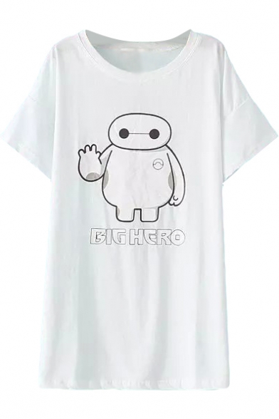 White Big Hero Print Short Sleeve T-Shirt