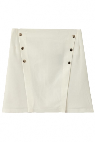 White Plain Double-Breast Mini Skirt