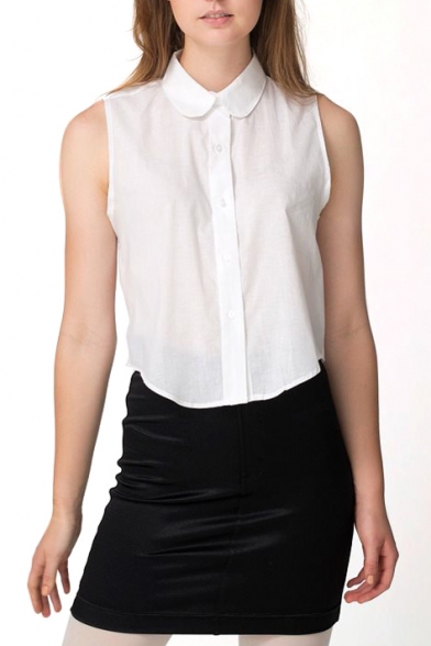 White Sleeveless Cotton Crop Shirt