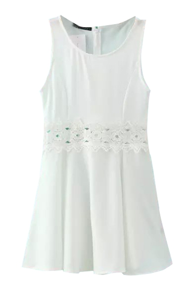 White Tanks Dress with Waist Lace Inset