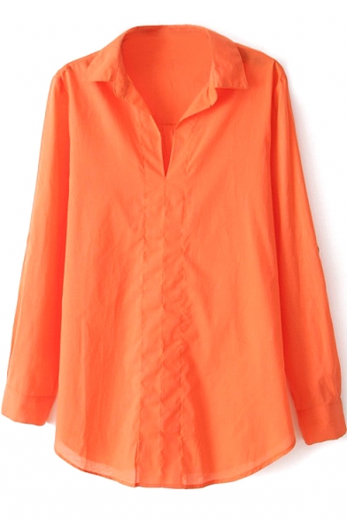Orange Boyfriend V-Neck Long Sleeve Shirt